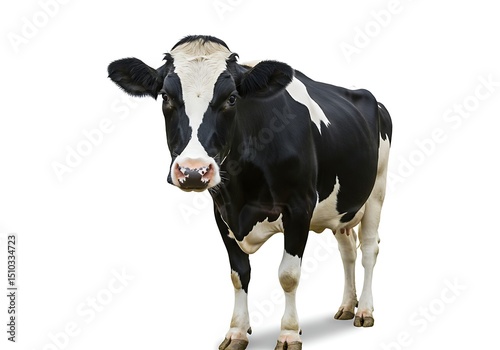 Isolated Holstein Cow Standing on White Background Farm Animal with Black and White Pattern Mammal