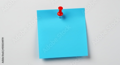 Blue Sticky Note Pinned with a Red Push Pin on a White Background for Reminders and Messages