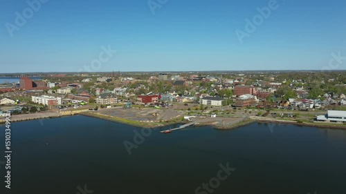 Aerial View of a Coastal City and Harbor in Prince Edward Island, Canada. High quality photo