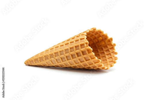 Studio Shot of a Single Empty Waffle Ice Cream Cone Isolated on White Background