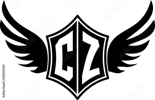 CZ logo emblem with winged and shield template
