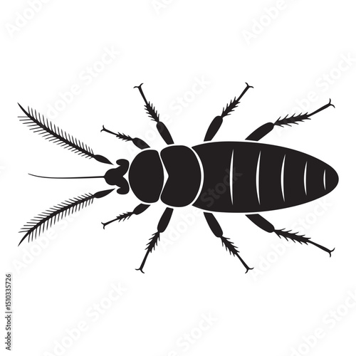 Silhouette of Crawling Cockroach Black Vector Bug Design