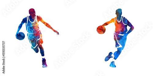abstract color silhouette of basketball player watercolor vector illustration