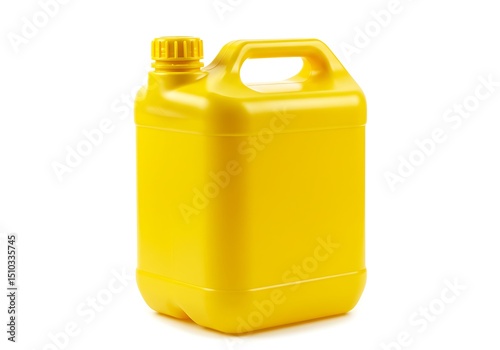 Bright Yellow Plastic Jerrycan Isolated on White Background for Industrial or Household Chemical Liquid Storage