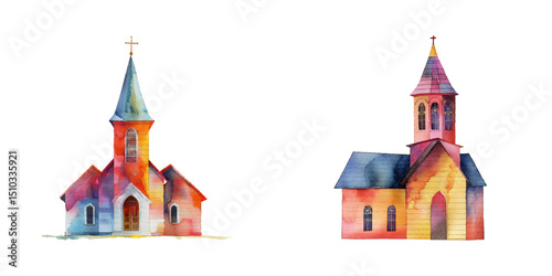 abstract color silhouette of church watercolor vector illustration