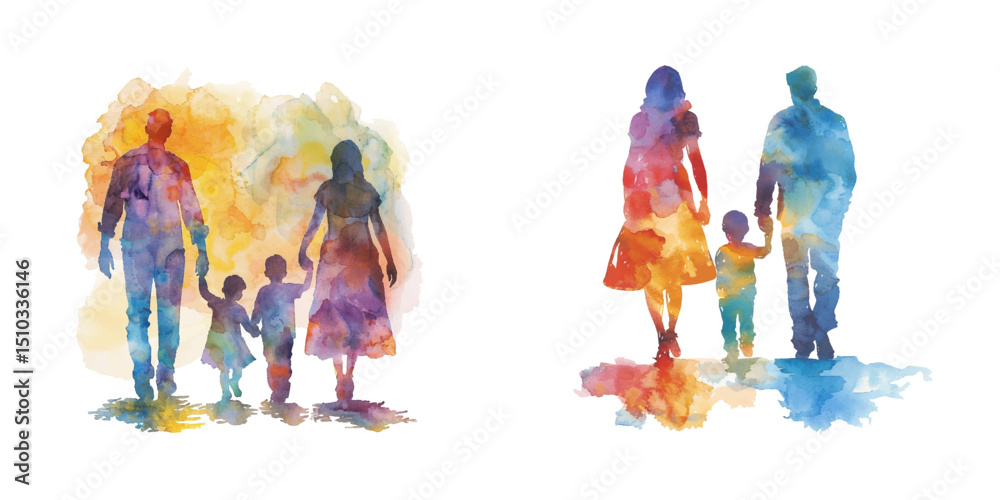 Fototapeta premium abstract color silhouette of family watercolor vector illustration