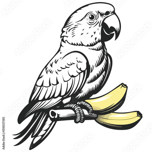 Vibrant Wild Cockatoo with Banana Icon Cartoon Illustration for Design Projects