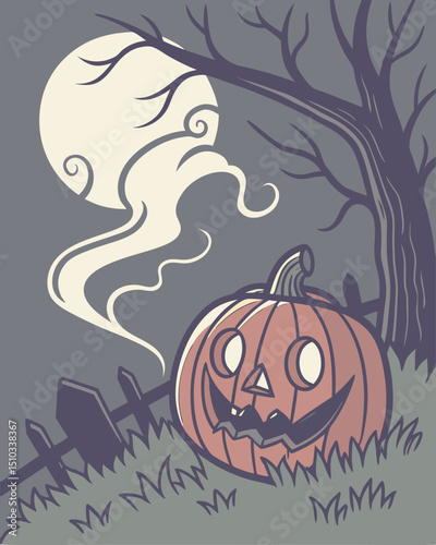 Spooky Jack-o'-lantern Under The Moonlight Perfect For A Halloween t shirt Design