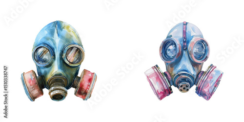 cute gas mask watercolor vector illustration