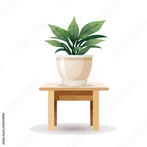 Interior Design Concept with Plant in Pot on Accent Table Icon, Vector Illustration