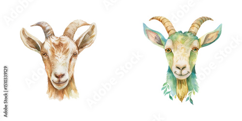 cute goat head watercolor vector illustration