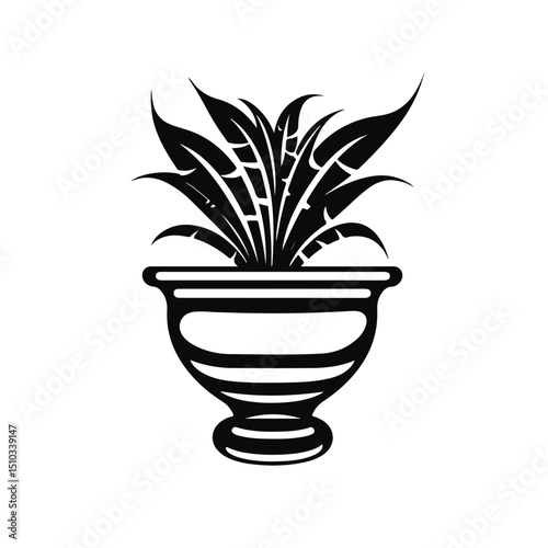Detailed Black and White Vector Illustration of Plant Pot Symbol for Professional Use