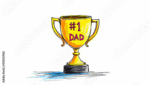 Golden trophy for #1 Dad in naive children's drawing style  