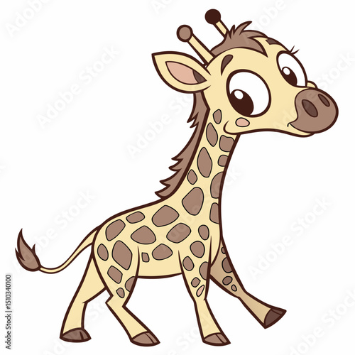 Cartoon Giraffe Character Walking Happily Isolated on White Background