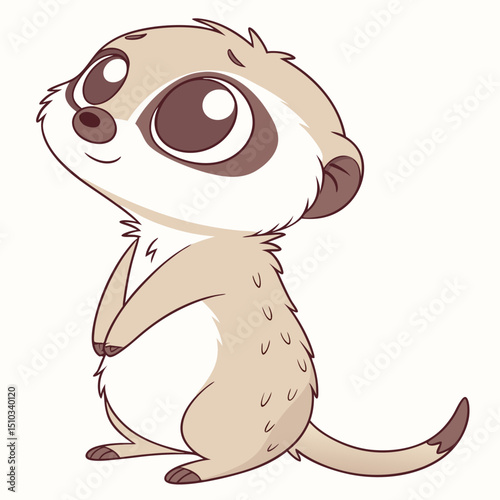 Adorable Cartoon Meerkat Standing Upright with a Curious Expression