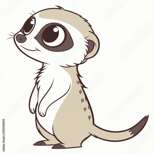 Adorable Meerkat Cartoon Character Standing Tall and Alertly Posing