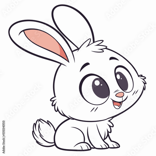 Adorable Cartoon Rabbit with Big Eyes and a Sweet Smile Illustration