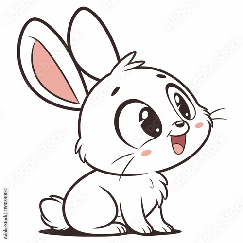 Adorable Cartoon Rabbit Illustration with Expressive Eyes and Smile
