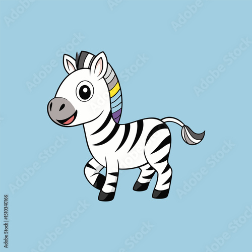 Cartoon Zebra Illustration on Blue Background for Kids and Fun Designs