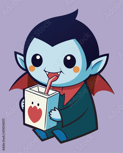 A Cute Vampire Baby Drinks Juice on Halloween Night t shirt Design Concept