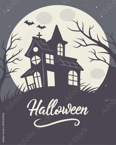 Spooky Haunted House Against Full Moon Halloween Scary t shirt Design for Celebration
