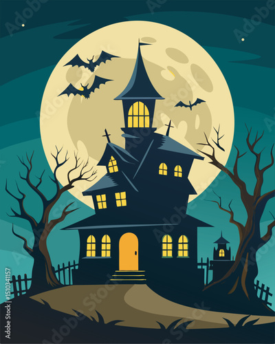 Spooky Halloween Haunted House Under the Moonlight t shirt Design for Spooky Season