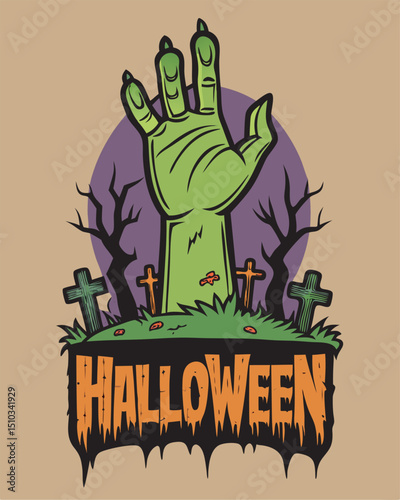 Spooky Season Zombie Hand Emerging From Grave Halloween Themed t shirt Design