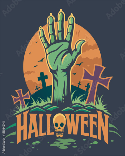 Halloween Zombie Hand Reaching Out From Grave t shirt Design Idea for All