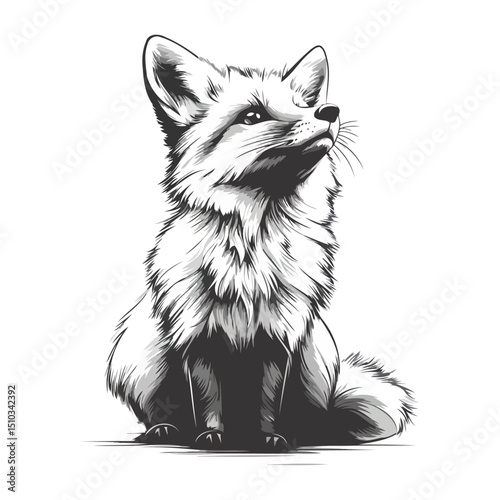 Cute Fox Cub Sitting Looking Up