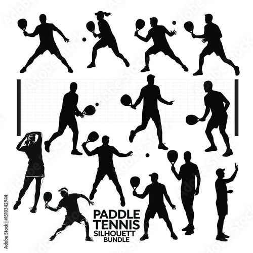 Paddle Tennis Silhouette vector Bundle | Paddle Racket Player Clipart | Paddle Sport Vector  for Graphics .