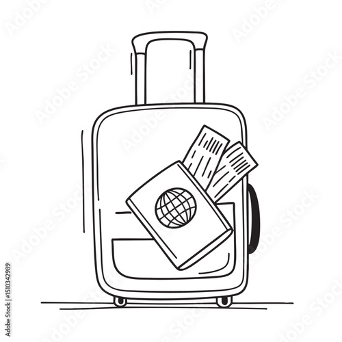 A passport resting on luggage, ticket slightly hanging out