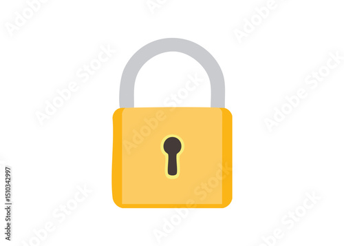 Simple illustration of a yellow padlock with a silver shackle and keyhole isolated