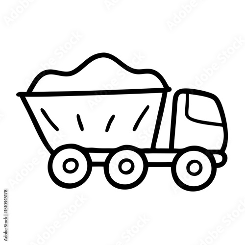 Dump truck full of gravel icon in simple line art style  