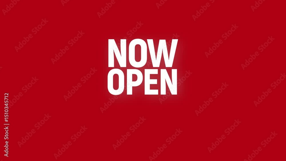 now open text animation with vertically word rotating effect. seamless loop motion on Black white Background. open now