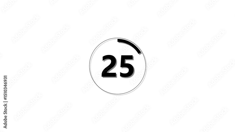 Circle countdown timer one minute animation from 30 to 0 second animation on black background with alpha channel, 30 second countdown timer, Countdown video 4k video