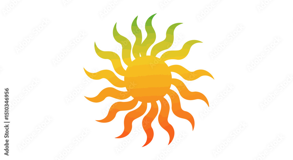 Fototapeta premium Stylized Sun with Gradient Rays in Yellow Orange and Green
