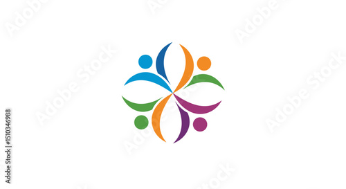 Abstract Colorful People Circle Logo Design with Transparent Background
