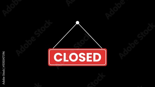 Animated open and close signs swinging on a rope with a transparent background. Ideal for business hours, or store announcements.