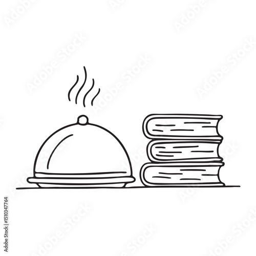 A tray near a book pile with a small splash mark