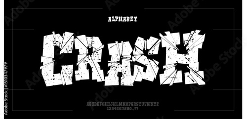 Font Crash Creative Crack Font. Damage Font. Rough Font. Uppercase, Number, Ampersand, Dollar, Percent, Exclamation, Point, Question Mark, At, Hash Number. For Fashion, Sports, Urban Design, Vector 