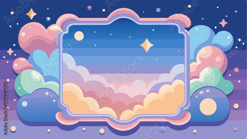 Cartoon Pastel Sky with Frame and Clouds Backdrop Illustration