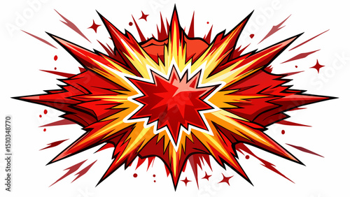 Comic Book Style Explosion with Red and Yellow Colors on White