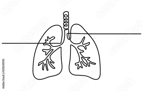 Simple continuous one line drawing of human lungs. Single line human anatomical of lungs . Doodle line illustration.