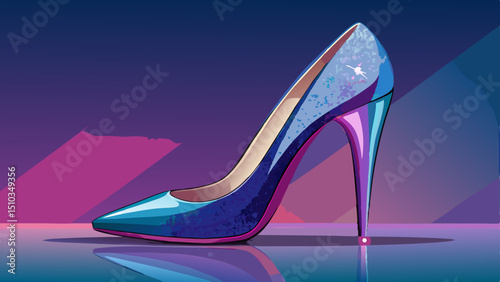 A dazzling designer stiletto heel with a glittering finish sits gracefully on a seamless gradient surface, reflecting luxury, elegance, and contemporary fashion in a minimalist, modern setting.