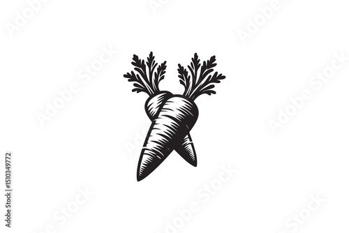 a black-and-white carrot against a white background in a straightforward and inconspicuous vector silhouette