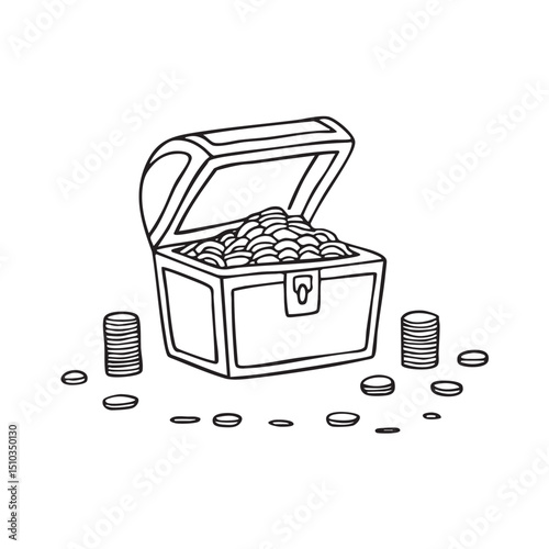 Coins spilling out next to an open-lid treasure chest
