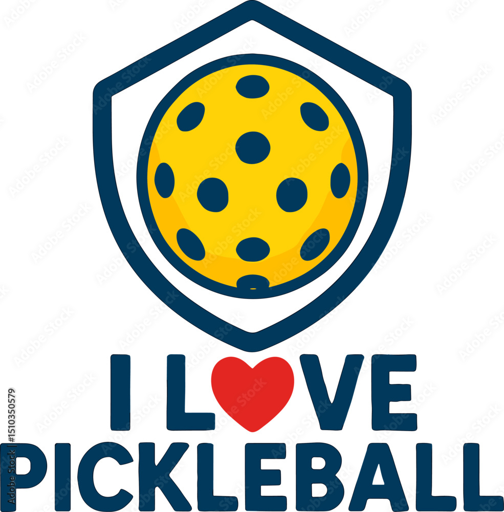 Obraz premium Vector design featuring a yellow pickleball inside a blue shield, with the phrase