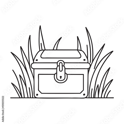Tall grass hiding a treasure with only the handle visible