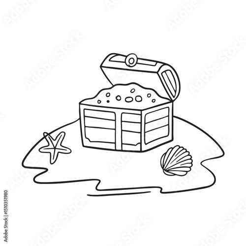 A treasure placed on the beach sand with shells close by