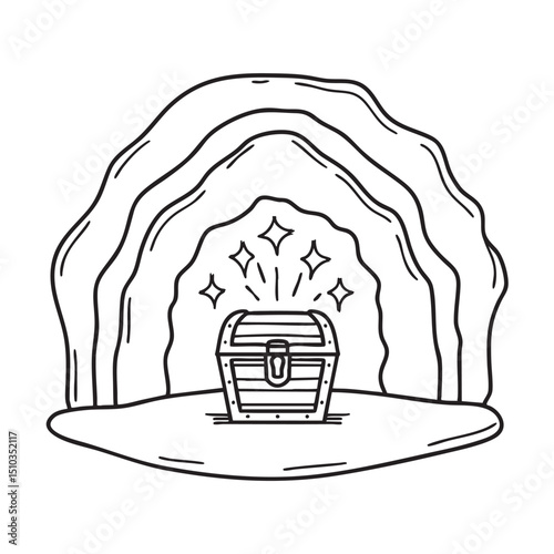 A treasure tucked inside a cave with sparkles rising out